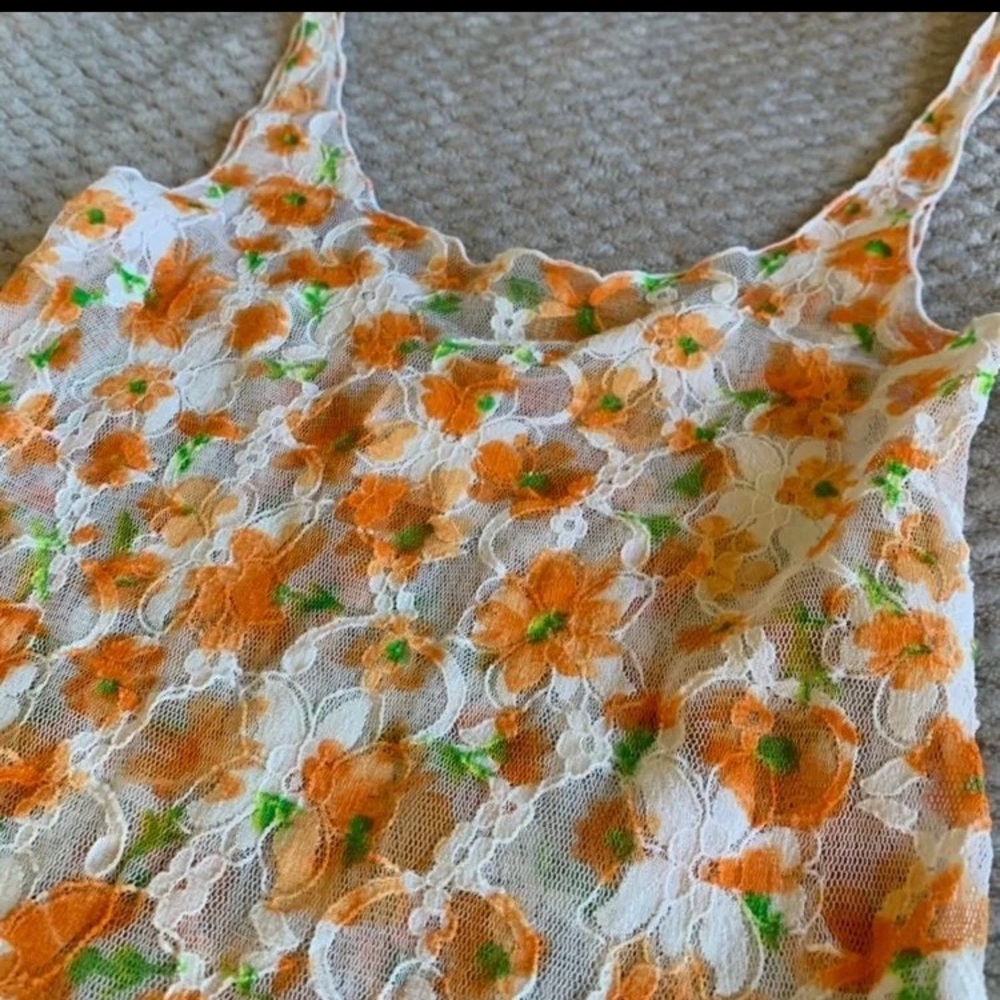 vintage free people floral mesh tank